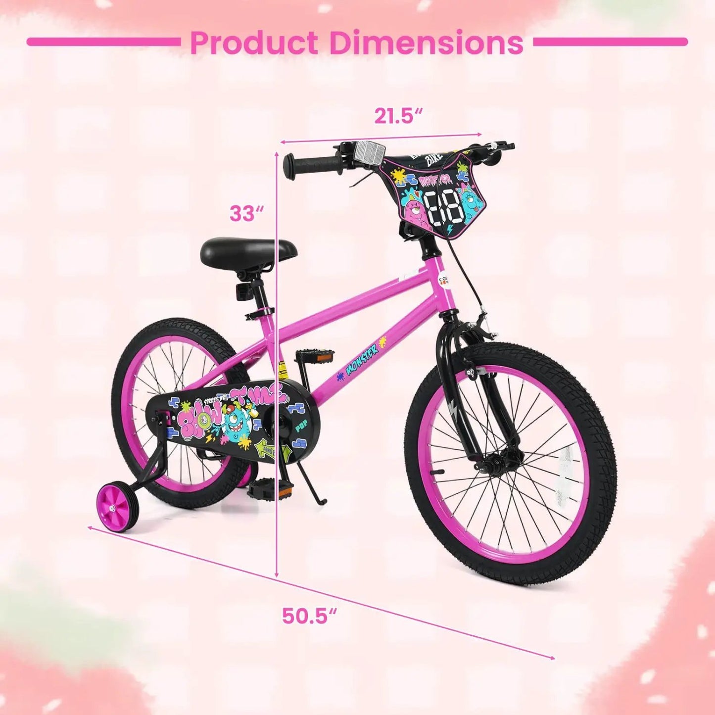 Kids Bike with Training Wheels 12 to 18 Inch Pink