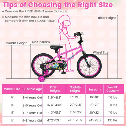 Kids Bike with Training Wheels 12 to 18 Inch Pink