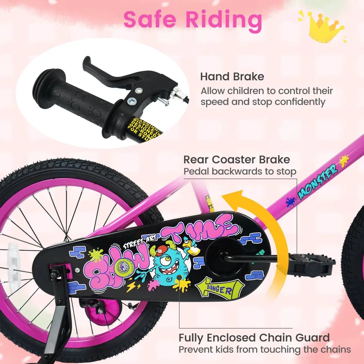 Kids Bike with Training Wheels 12 to 18 Inch Pink