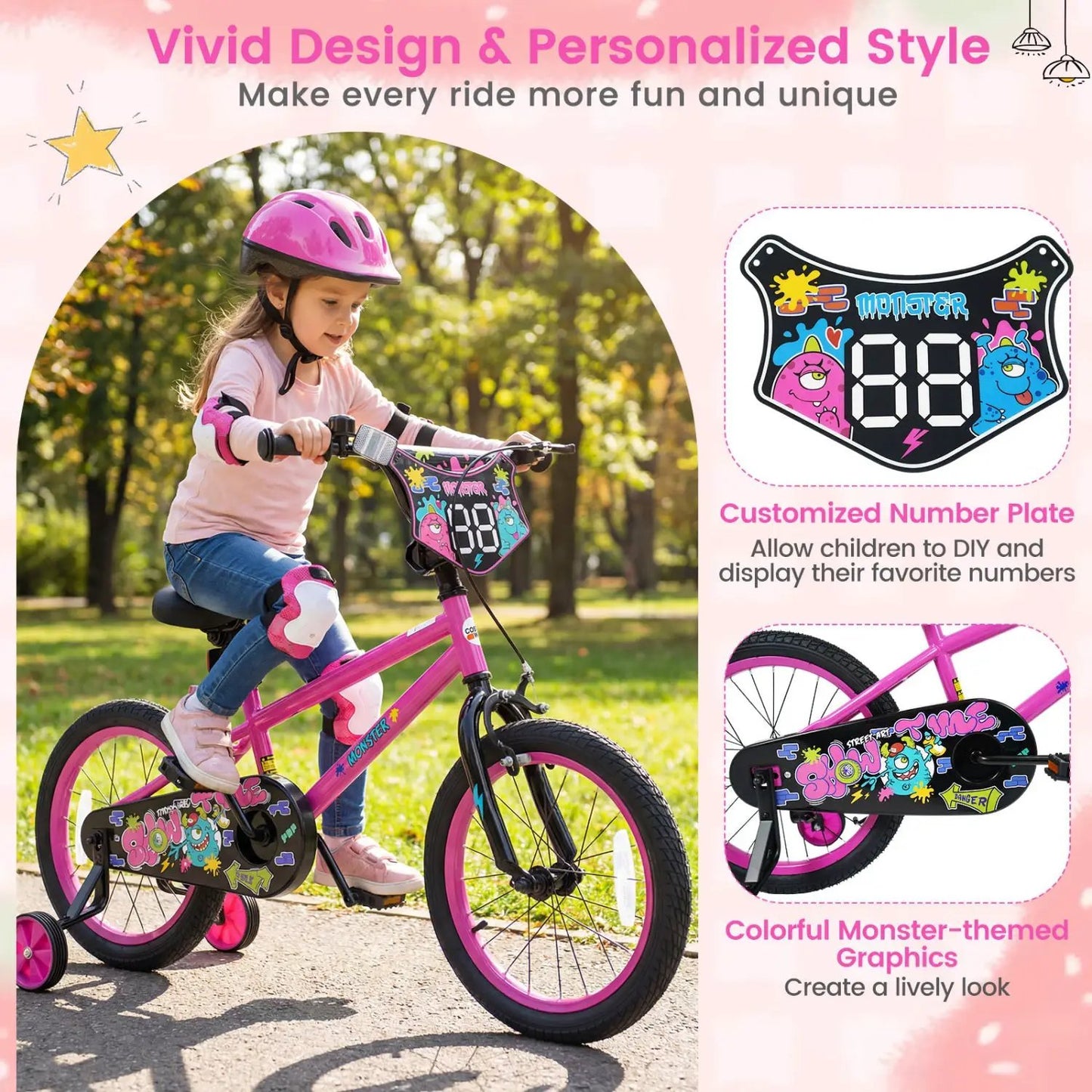 Kids Bike with Training Wheels 12 to 18 Inch Pink