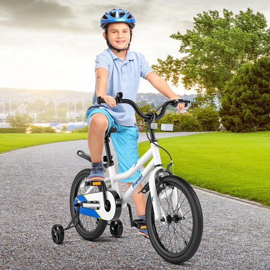18 Feet Kids Bike with Removable Training Wheels-White - Tampa Home & Garden Store