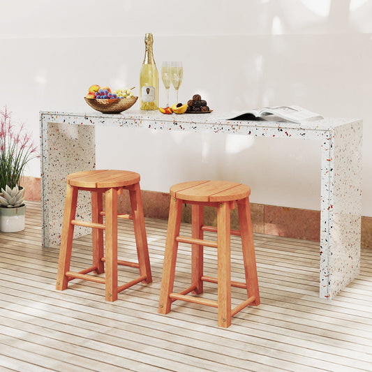 18-Inch Outdoor Wood Bar Stools Set of 2 with Round Seat and Footrest - Tampa Home & Garden Store