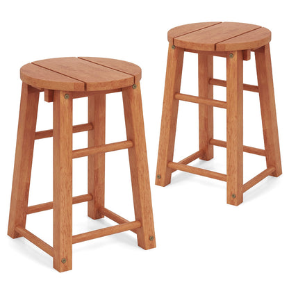 Taburetes de madera para exteriores de 18 pulgadas, juego de 2 con asiento redondo y reposapiés