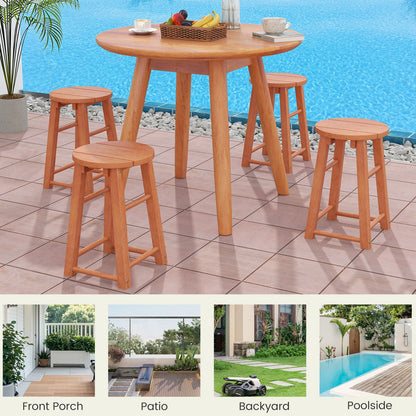 Taburetes de madera para exteriores de 18 pulgadas, juego de 2 con asiento redondo y reposapiés
