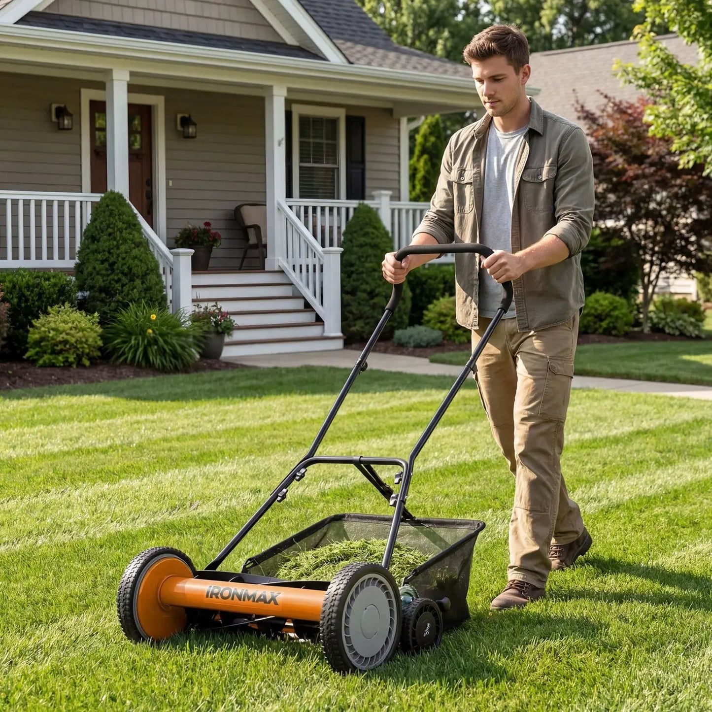 18 Inch Push Reel Lawn Mower with 4 Position