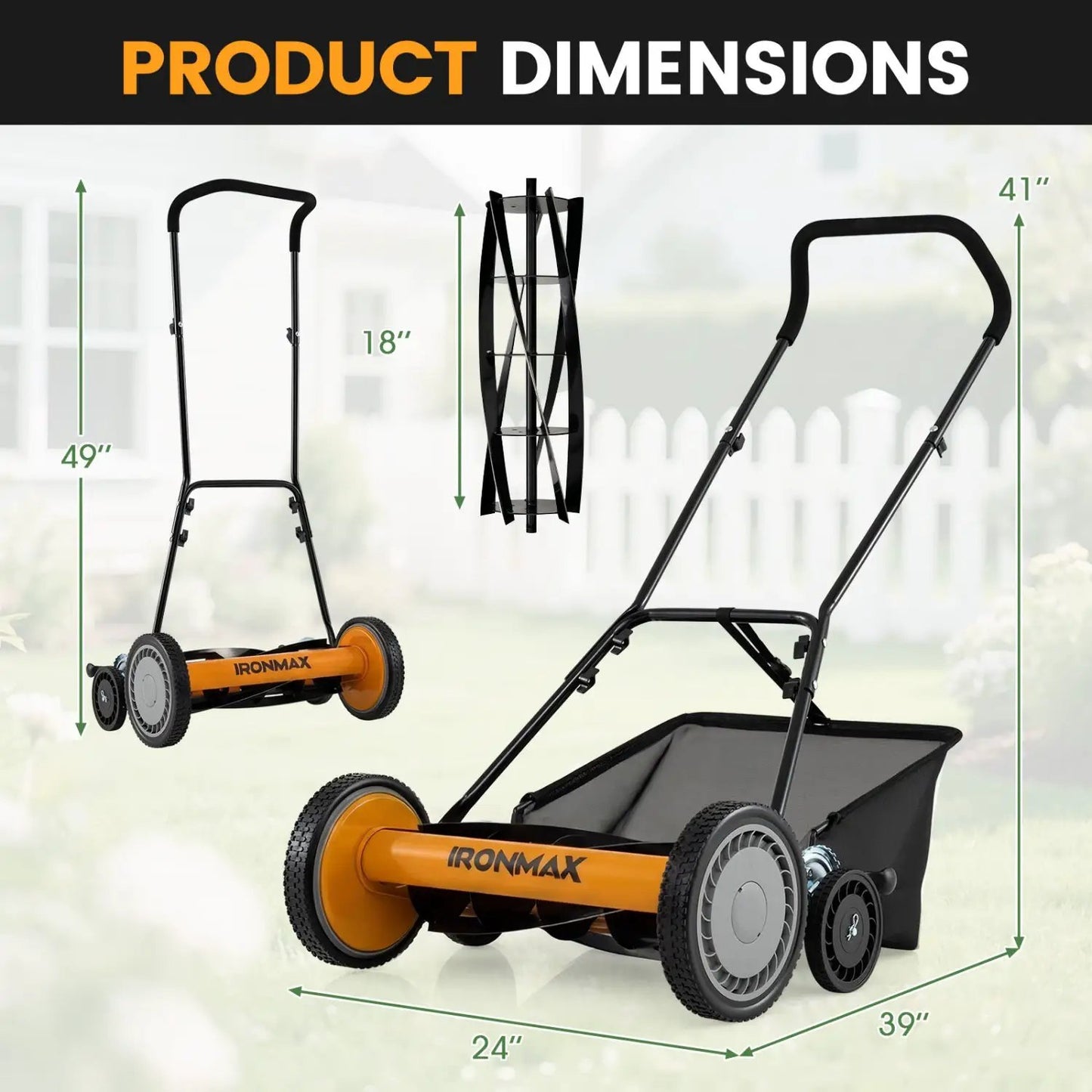 18 Inch Push Reel Lawn Mower with 4 Position