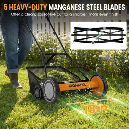 18 Inch Push Reel Lawn Mower with 4 Position