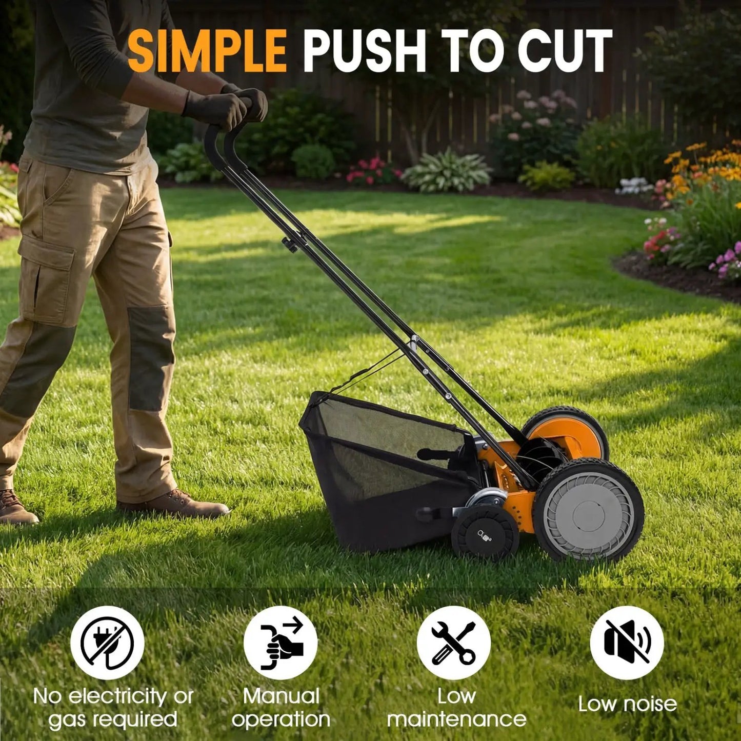 18 Inch Push Reel Lawn Mower with 4 Position
