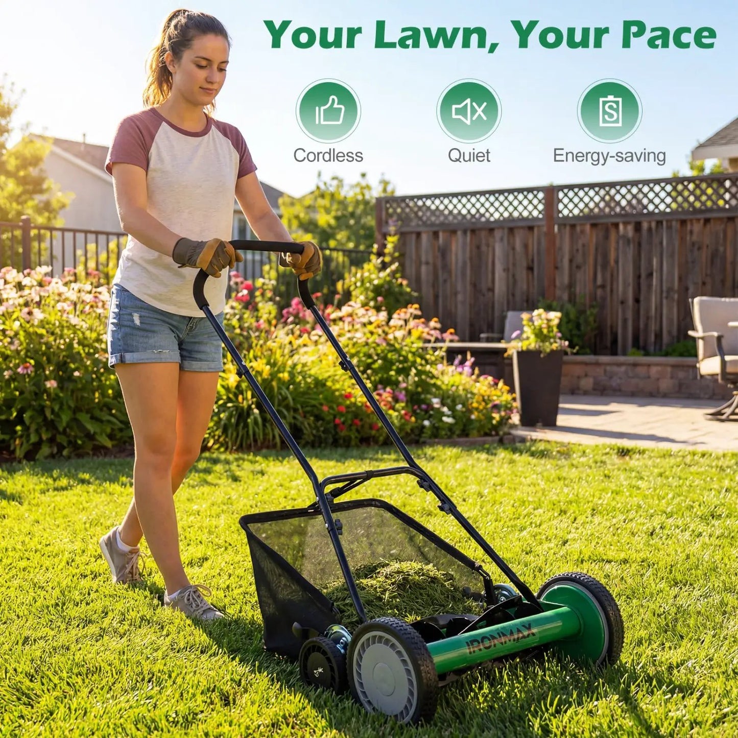 18 Inch Push Reel Lawn Mower with 4 Position