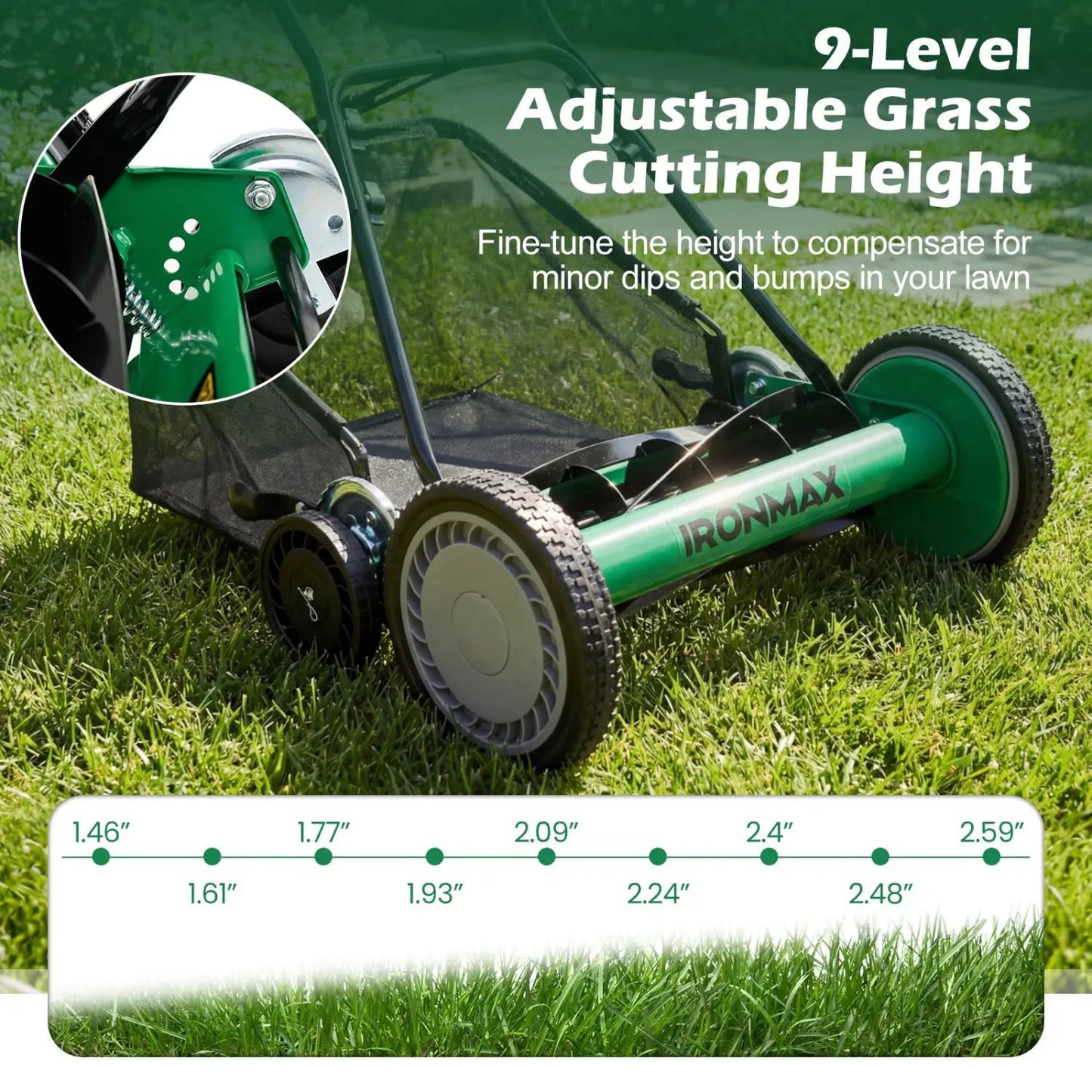 18 Inch Push Reel Lawn Mower with 4 Position