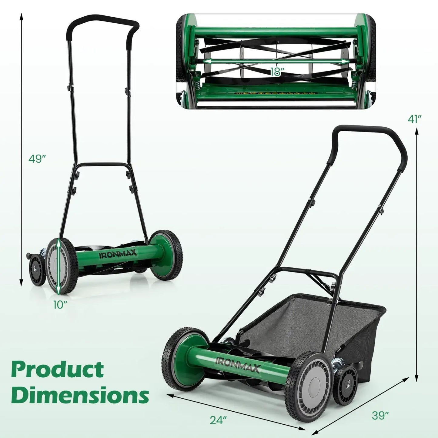18 Inch Push Reel Lawn Mower with 4 Position