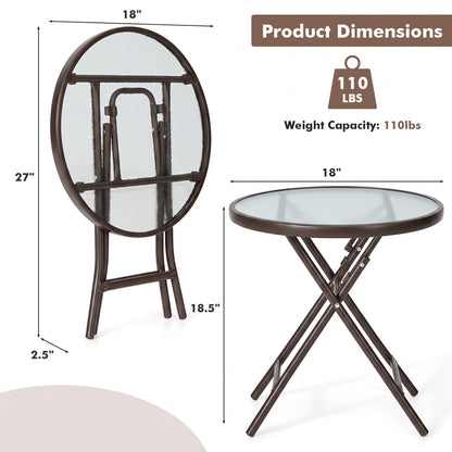 DirectDeals 18in round folding patio side table with tempered glass top brown finish on Tampa Home & Garden Store