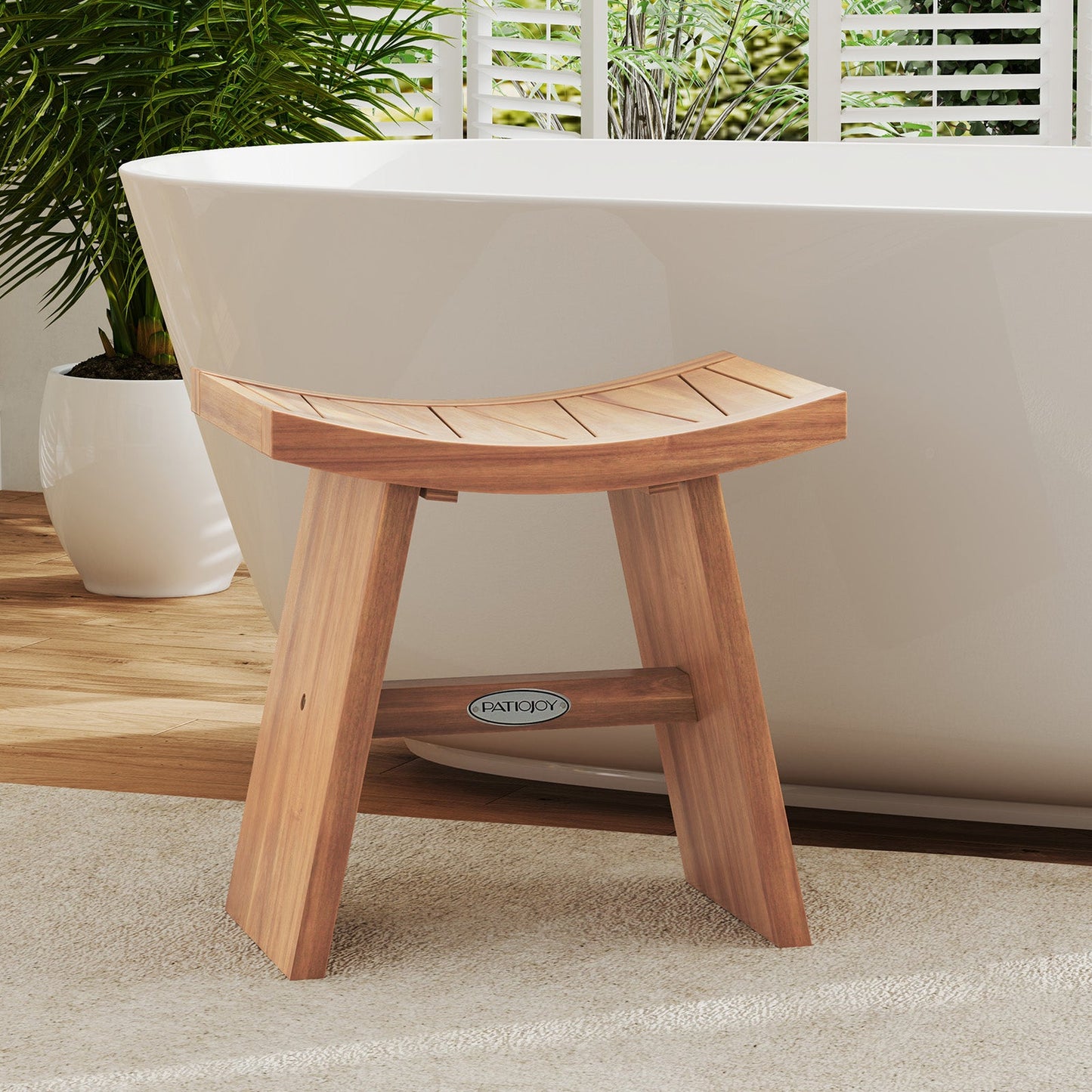 18 Inch Teak Wood Shower Bench with Curved Seat