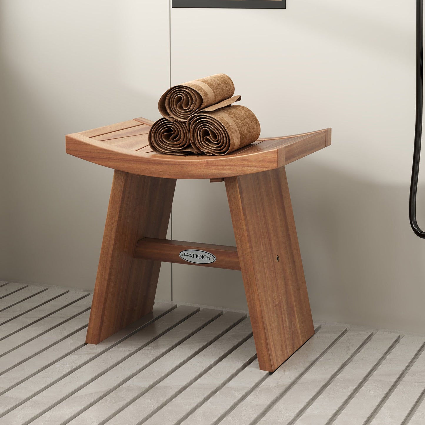 18 Inch Teak Wood Shower Bench with Curved Seat