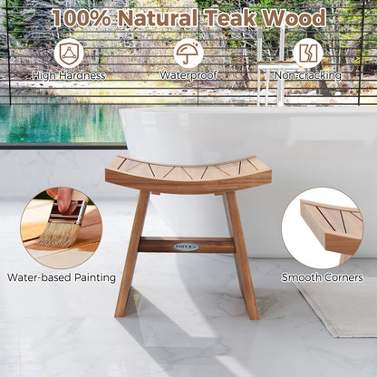 18 Inch Teak Wood Shower Bench with Curved Seat
