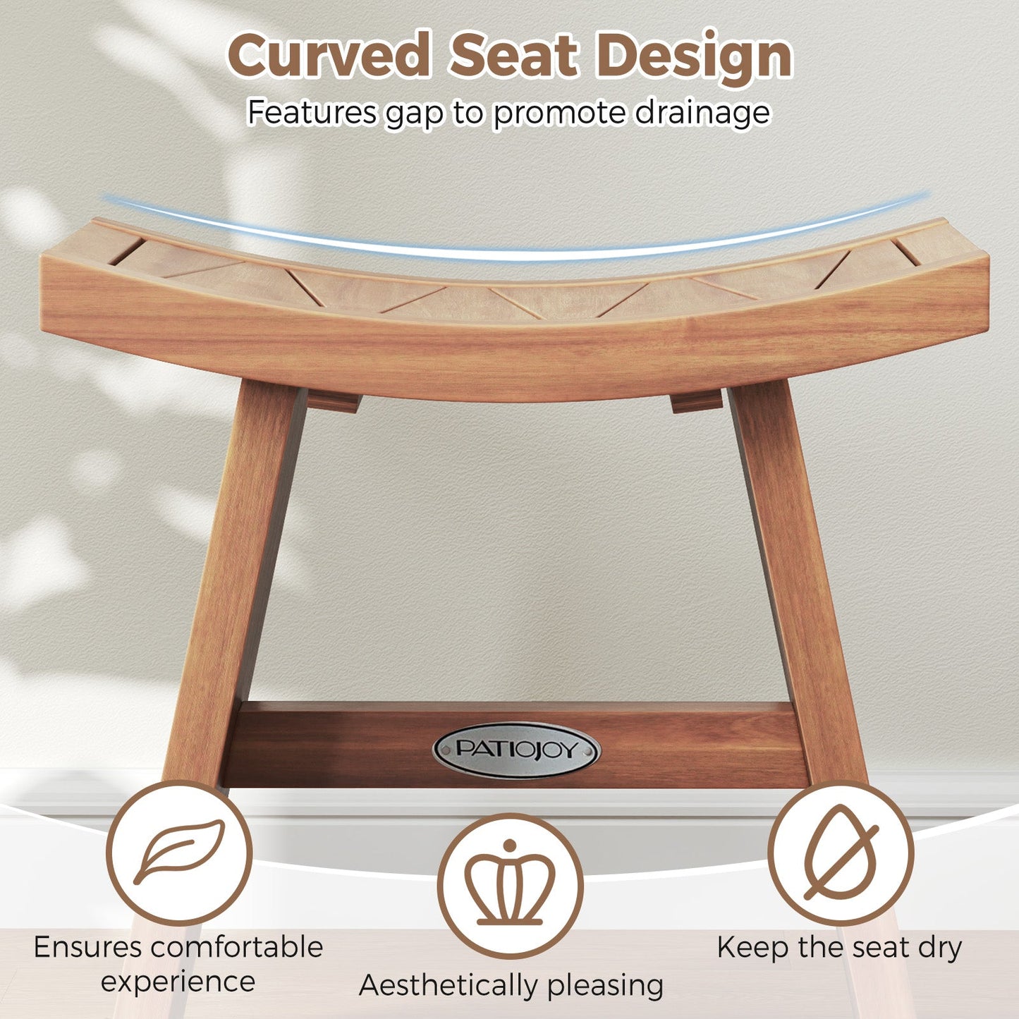 18 Inch Teak Wood Shower Bench with Curved Seat