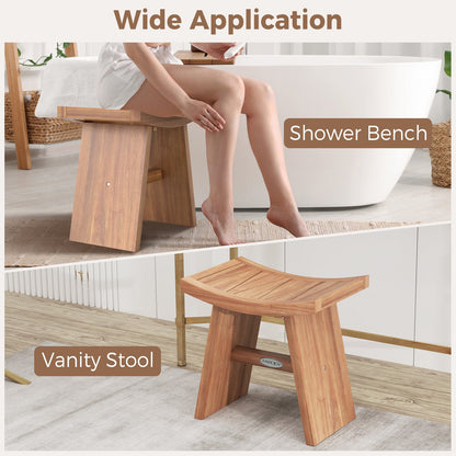 18 Inch Teak Wood Shower Bench with Curved Seat