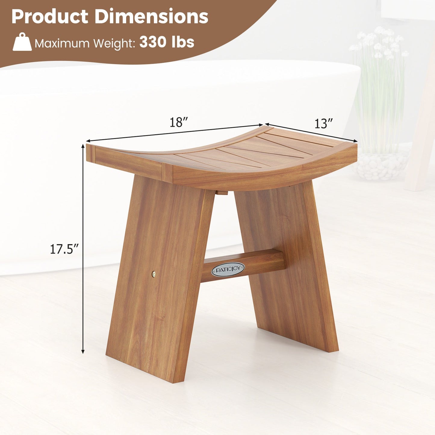 18 Inch Teak Wood Shower Bench with Curved Seat