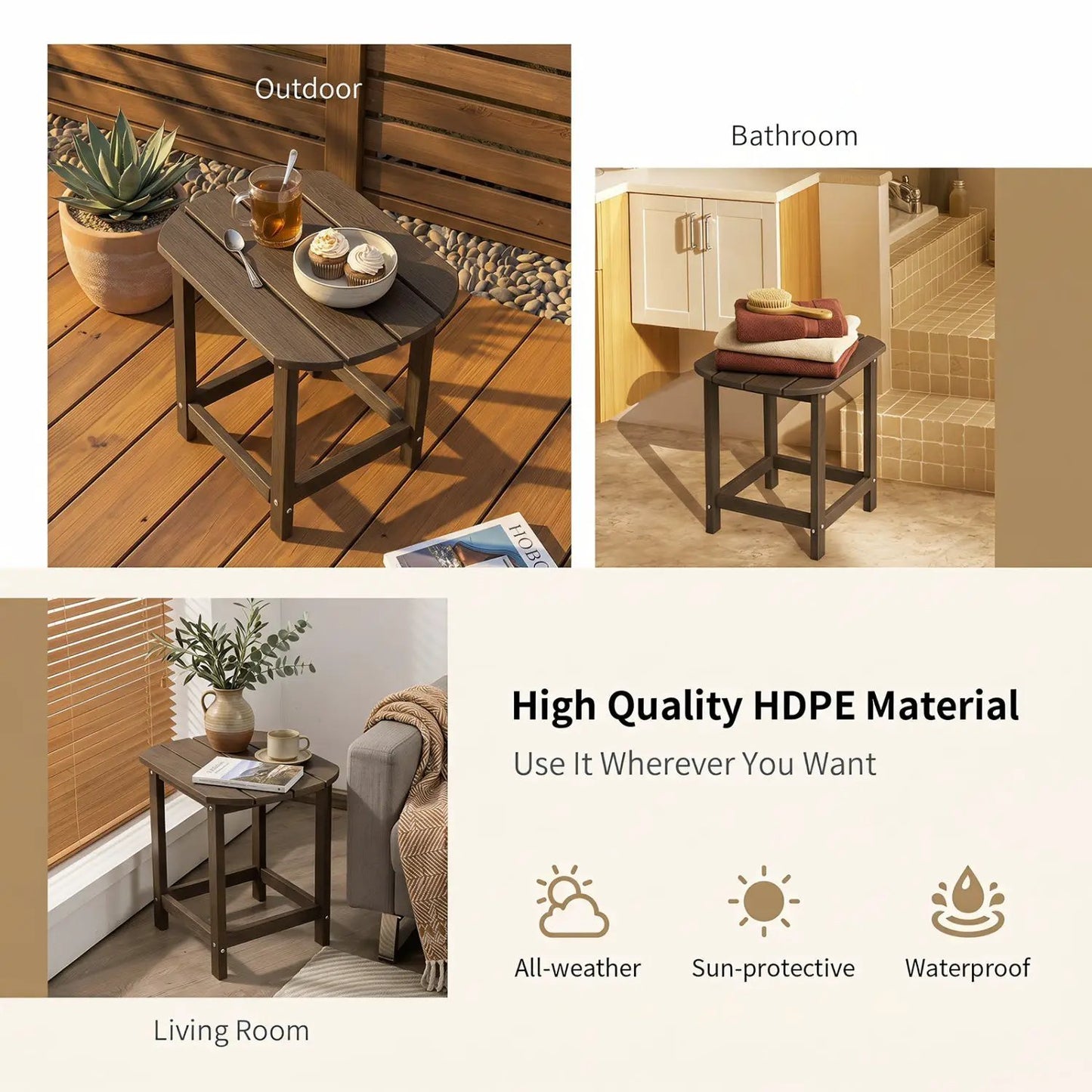 18 Inch Weather Resistant Outdoor Side Table HDPE