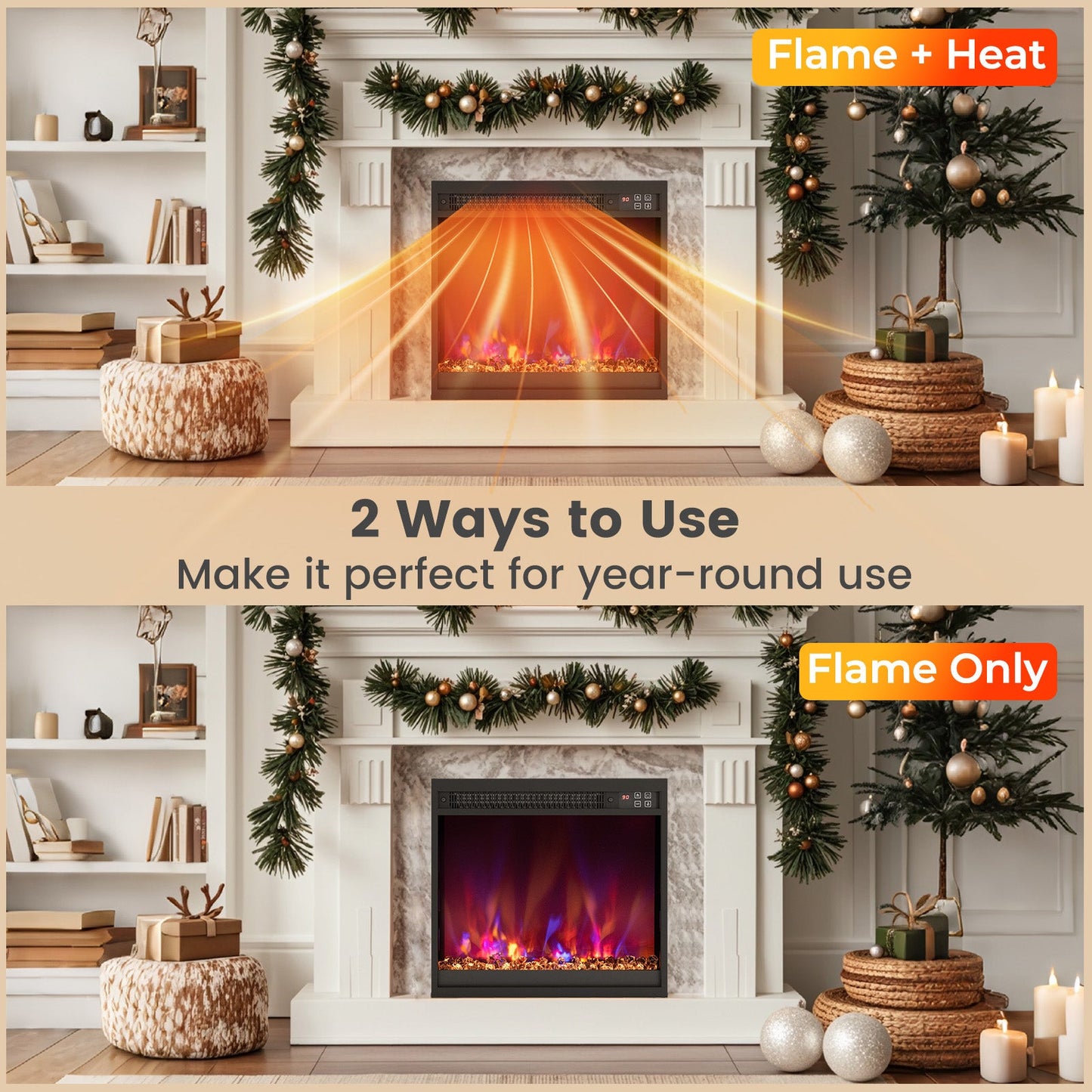 Chimenea eléctrica empotrable de 1500 W de 18/23/26 pulgadas con control remoto - 18 pulgadas