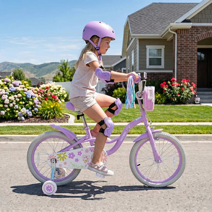 Girls Bike 18 Inch Training Wheels and Front Bag