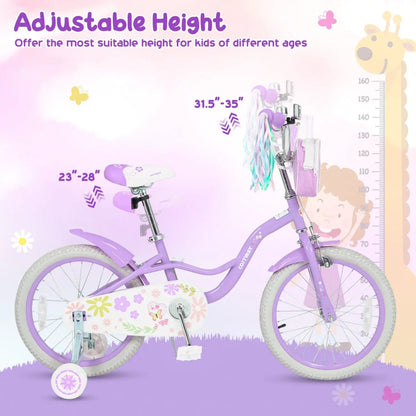 Girls Bike 18 Inch Training Wheels and Front Bag
