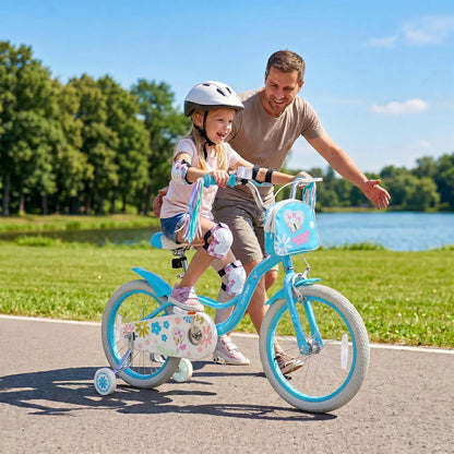 Girls Bike 12-18 With Training Wheels Front Bag