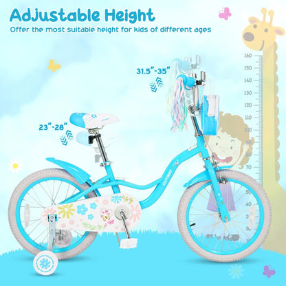Girls Bike 12-18 With Training Wheels Front Bag