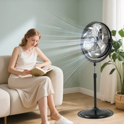 Ventilador de Pedestal de Alta Velocidad de 20 Pulgadas con 3 Velocidades y Altura Ajustable - Negro