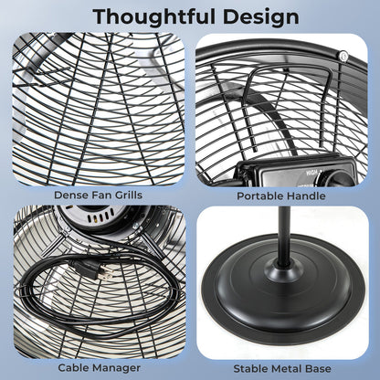 Ventilador de Pedestal de Alta Velocidad de 20 Pulgadas con 3 Velocidades y Altura Ajustable - Negro