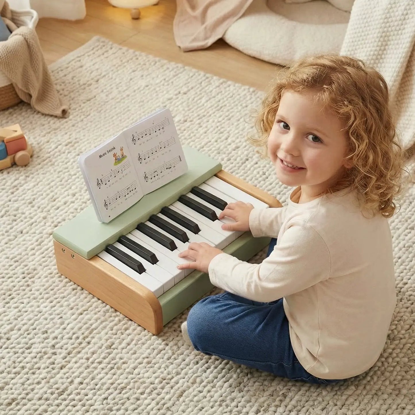 18 Key Wooden Piano for Kids with Music Stand
