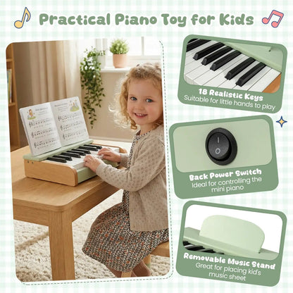 18 Key Wooden Piano for Kids with Music Stand
