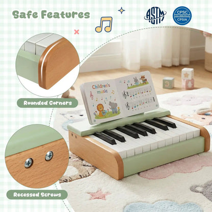 18 Key Wooden Piano for Kids with Music Stand