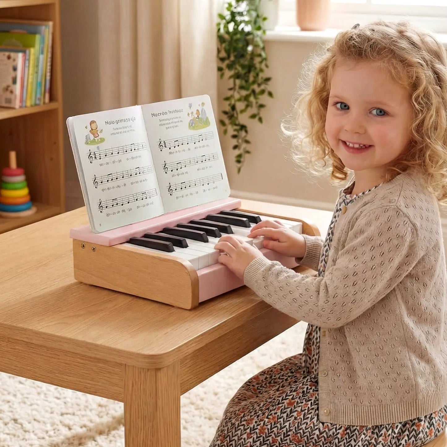 18 Key Wooden Piano for Kids with Music Stand