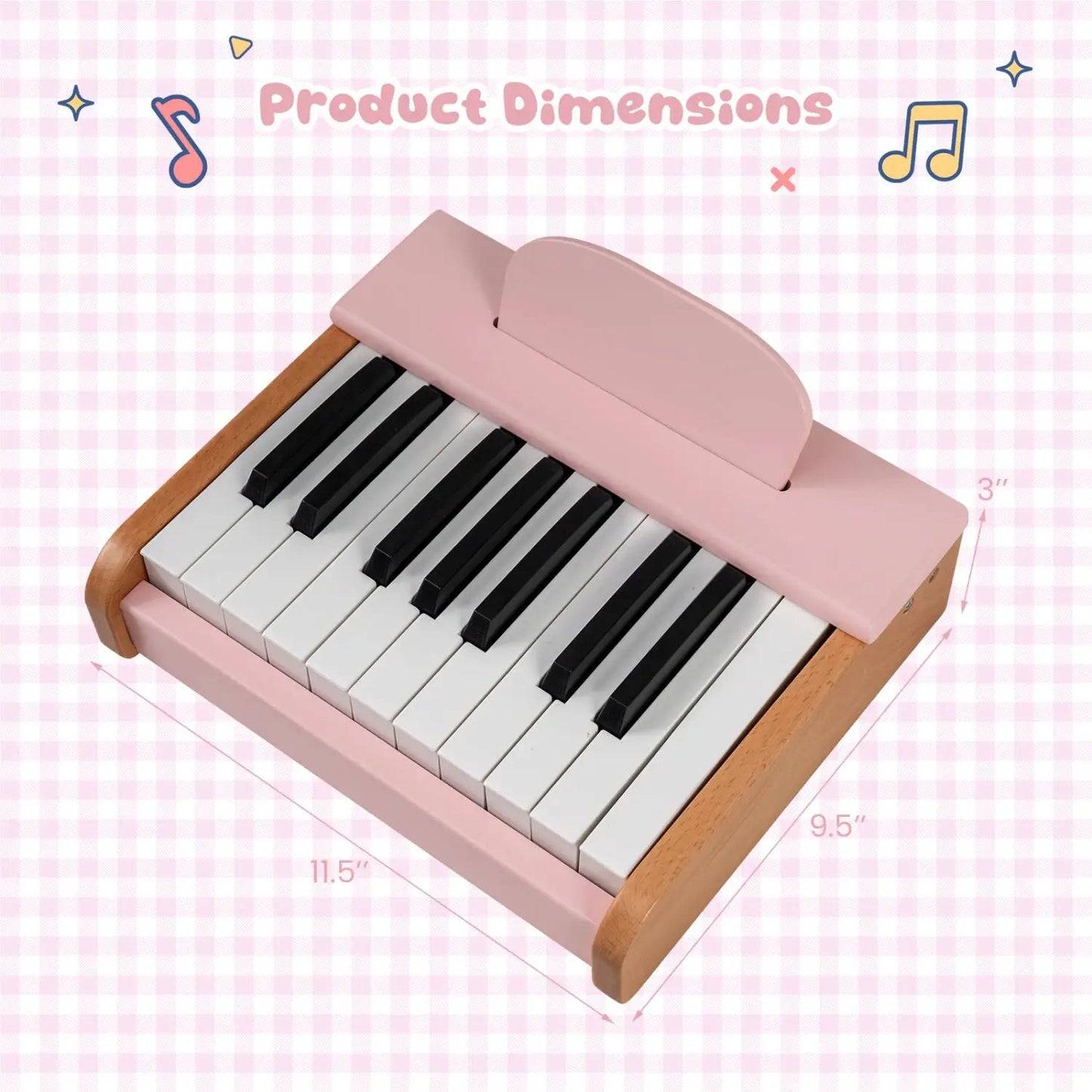 18 Key Wooden Piano for Kids with Music Stand
