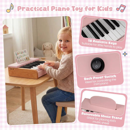 18 Key Wooden Piano for Kids with Music Stand