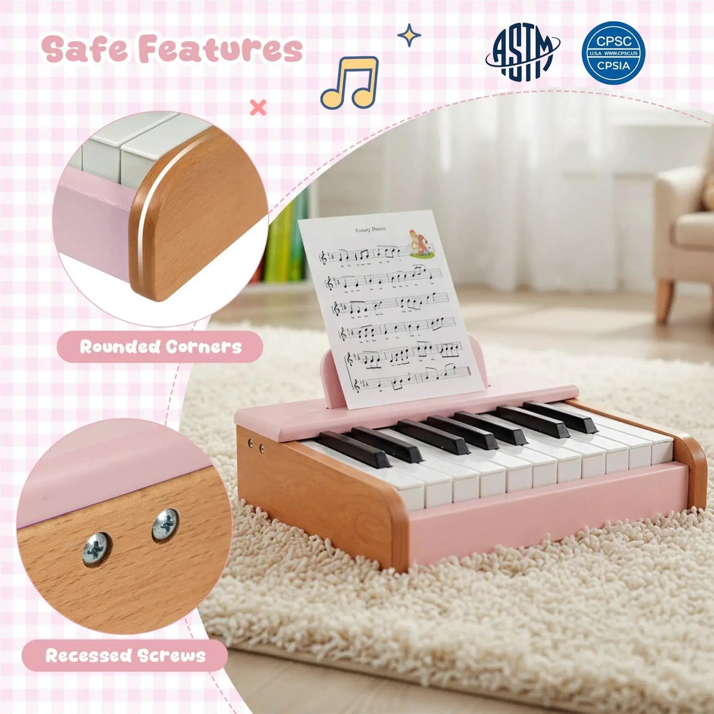 18 Key Wooden Piano for Kids with Music Stand