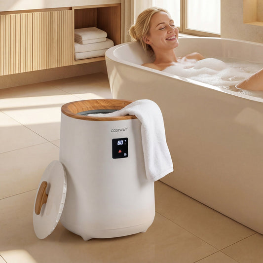 Calentador de toallas grande de 18 L con pantalla LED para baño - Blanco