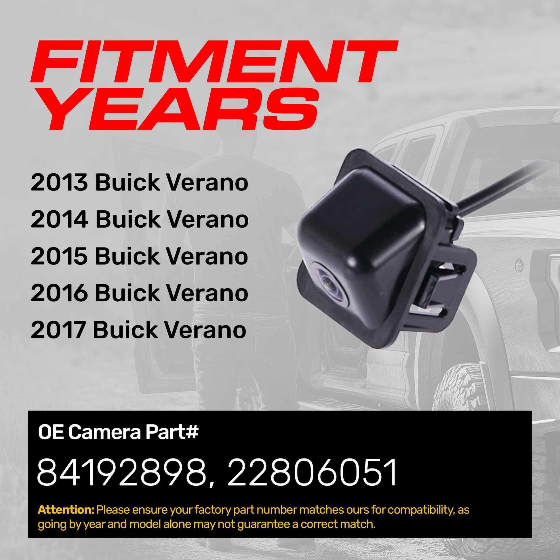 Master Tailgaters Buick Verano OEM backup camera for 2013–2017, OE part numbers 22806051, 84192898 on Tampa Home & Garden Store