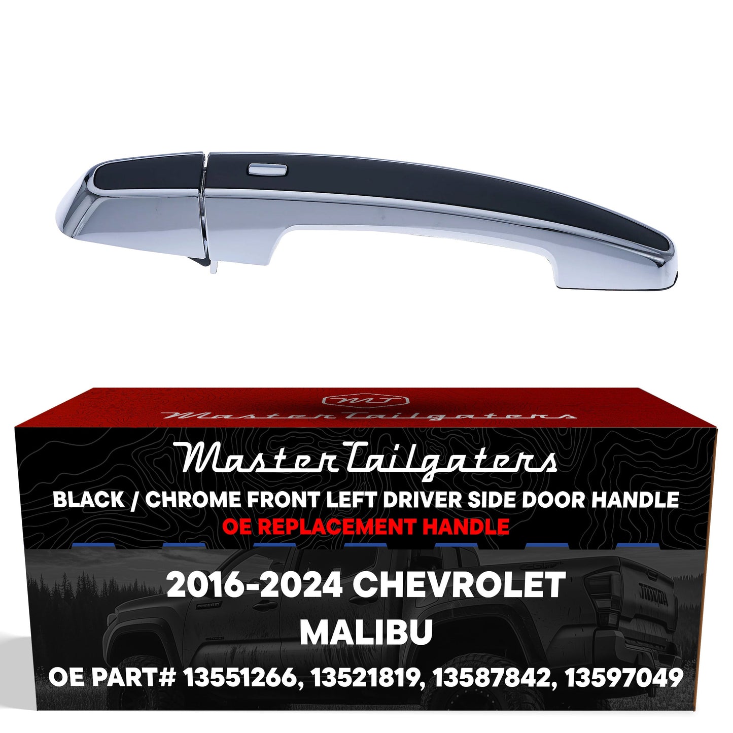 Exterior door handle Black/Chrome Malibu 2016-2024 front left w/o keyhole Master Tailgaters on Tampa Home & Garden Store
