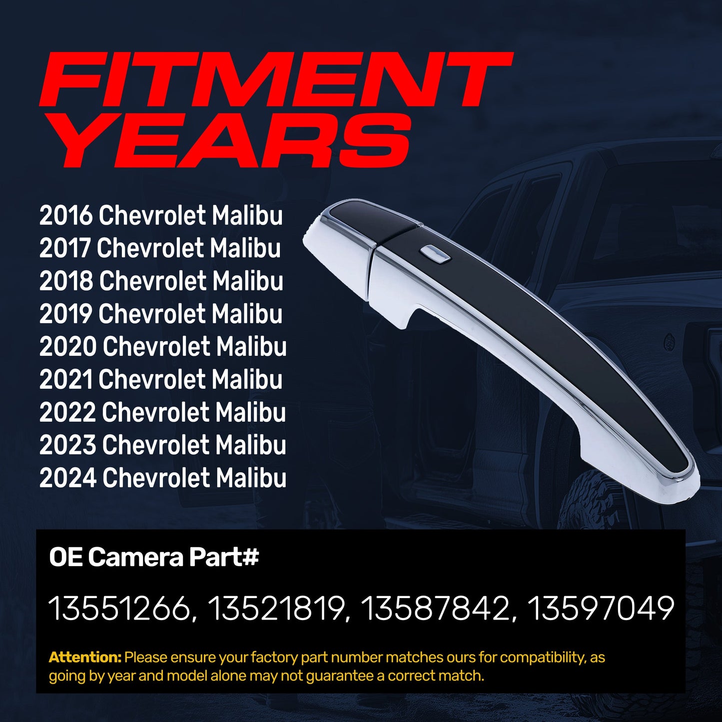 Exterior door handle black/chrome for Malibu 2016–2024, front left w/o keyhole on Tampa Home & Garden Store