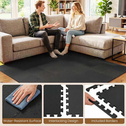 Interlocking EVA foam floor tiles 18-pack with borders black surface DirectDeals on Tampa Home & Garden Store