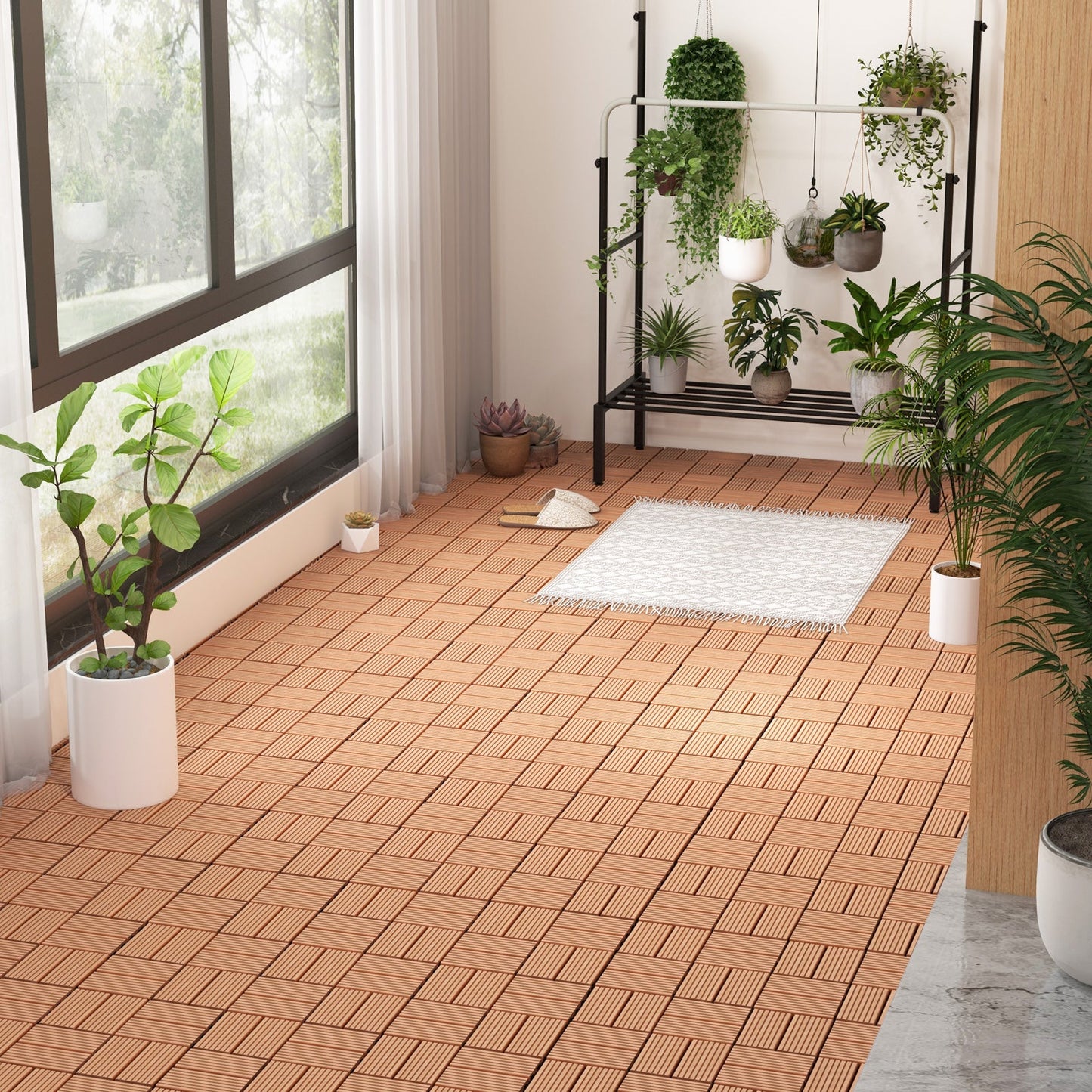 18 Piezas 30.5 x 30.5 cm Baldosas Entrelazadas para Cubiertas para Todo Clima-Marrón