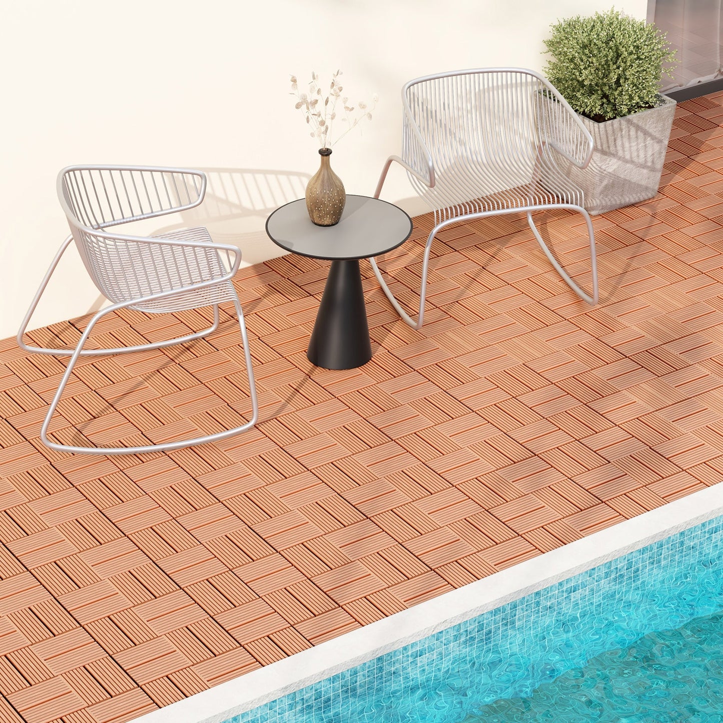 18 Piezas 30.5 x 30.5 cm Baldosas Entrelazadas para Cubiertas para Todo Clima-Marrón