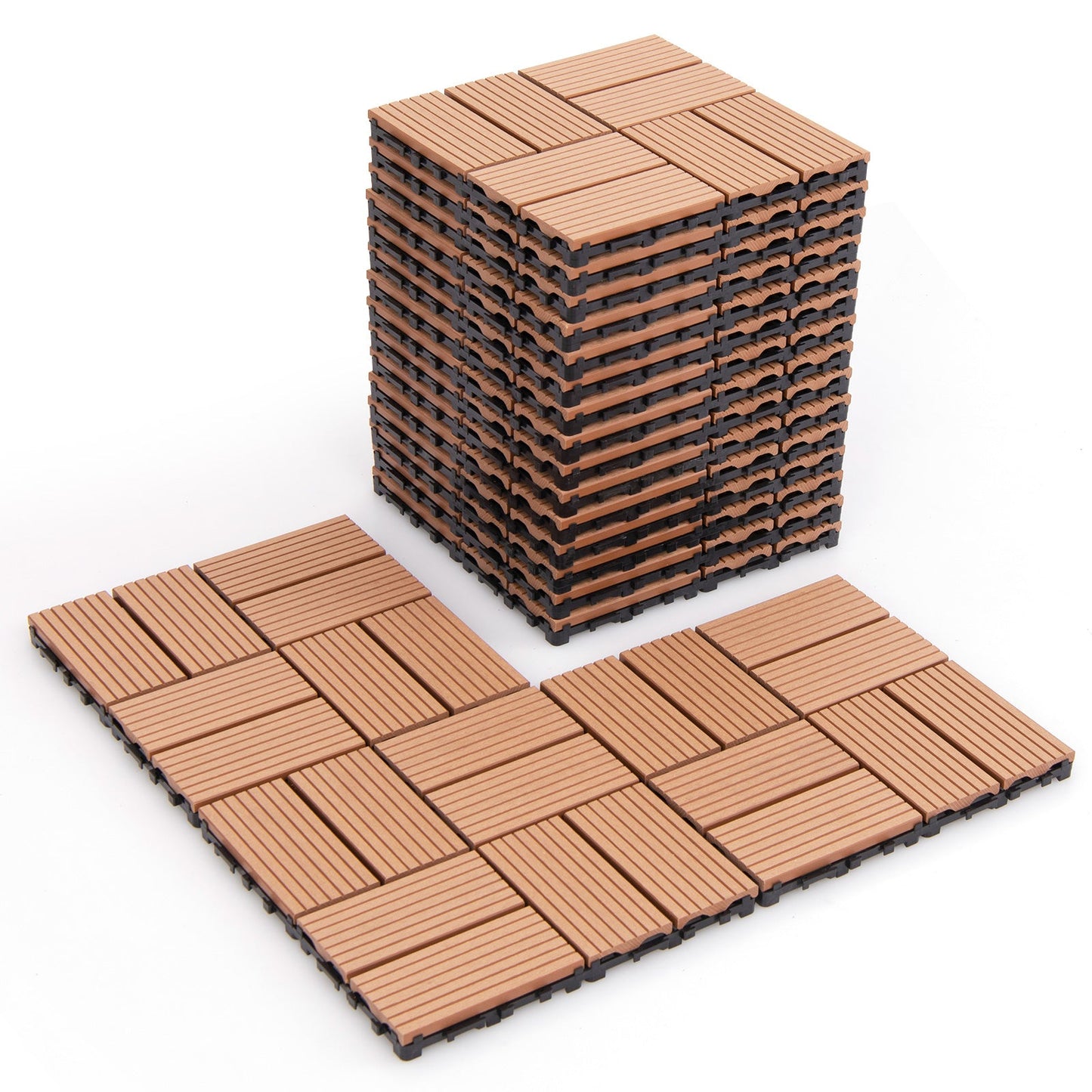 18 Piezas 30.5 x 30.5 cm Baldosas Entrelazadas para Cubiertas para Todo Clima-Marrón