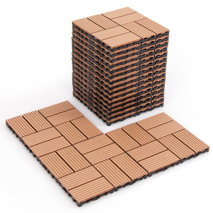 18 Piezas 30.5 x 30.5 cm Baldosas Entrelazadas para Cubiertas para Todo Clima-Marrón