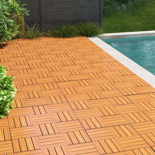 18 Pieces 12 x 12 Inch Interlocking Deck Tiles for 1.7„é° Total Splicing Area-Brown - Tampa Home & Garden Store