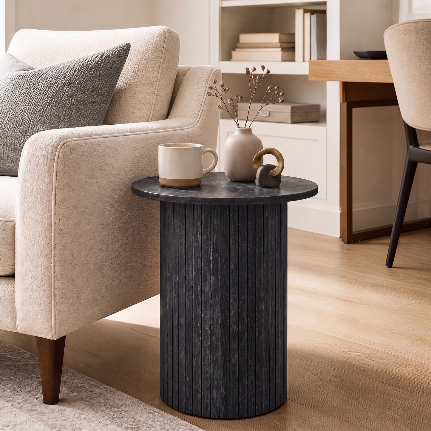18-inch round fluted side table with pedestal drum base, DirectDeals on Tampa Home & Garden Store