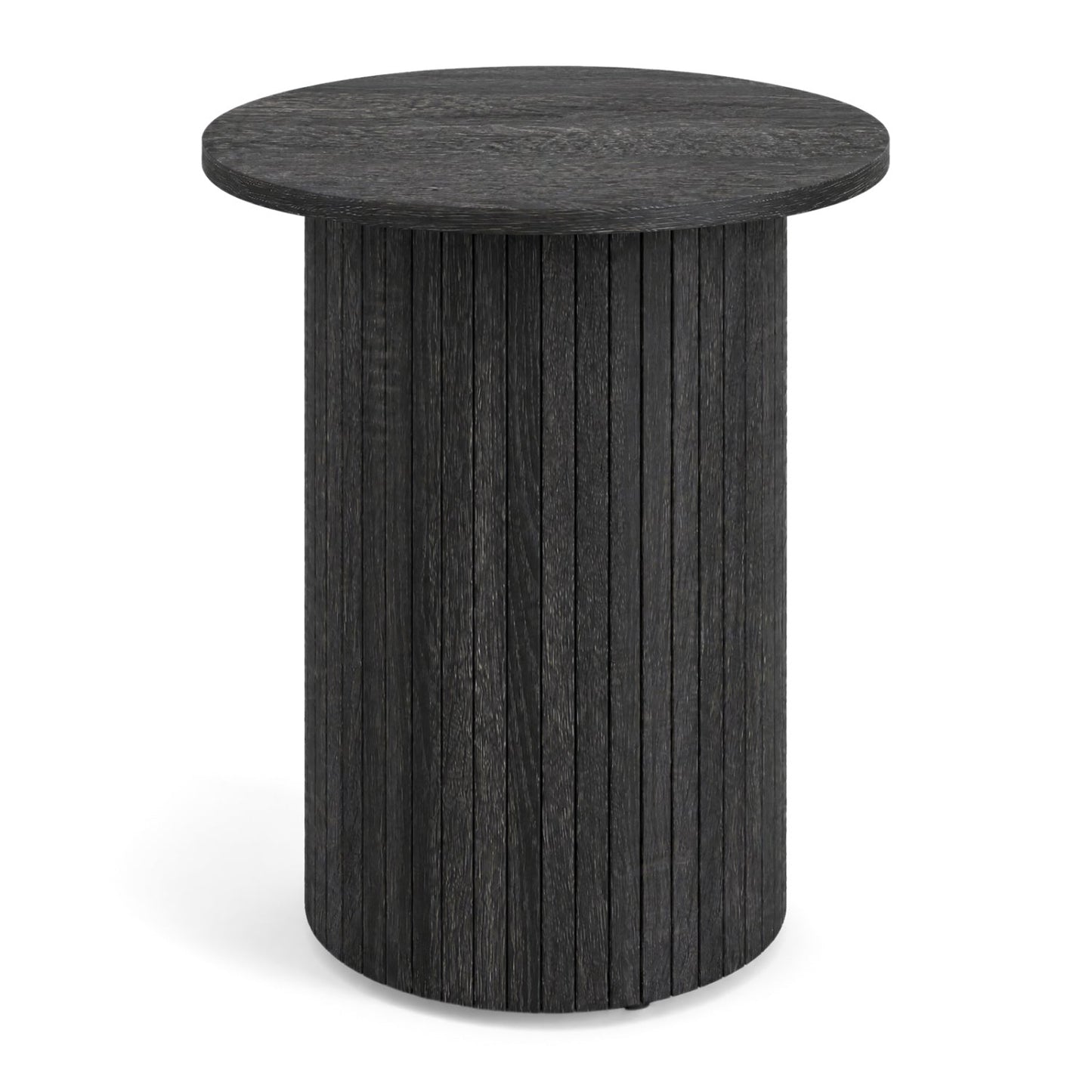 DirectDeals 18-inch round fluted side table with pedestal drum base, black wood finish on Tampa Home & Garden Store