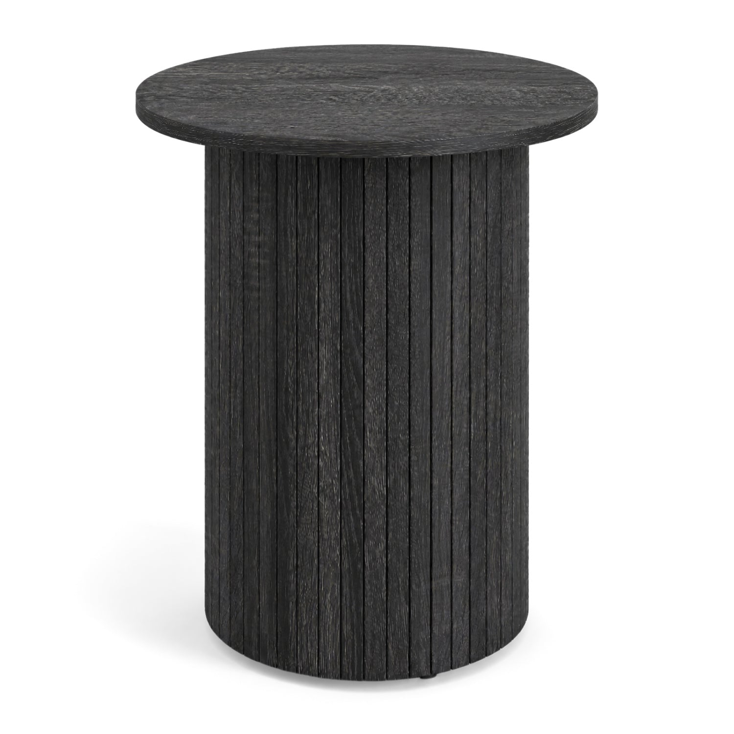 DirectDeals 18-inch round fluted side table with pedestal drum base, black wood finish on Tampa Home & Garden Store